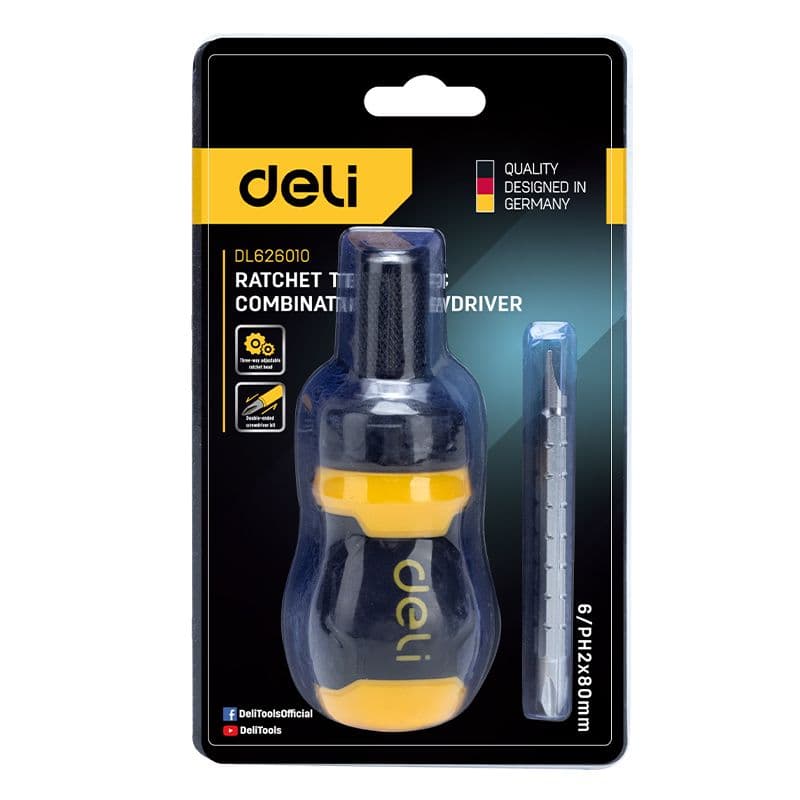Викрутка двостороння з тріскачкою, 2 біти 6/PH2 x 85 мм Deli DL626010